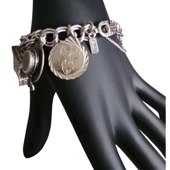 Vintage Monet Charm Bracelet With 11 Charms 800  Sterling 925 Silver 7" Marked - Picture 3 of 16